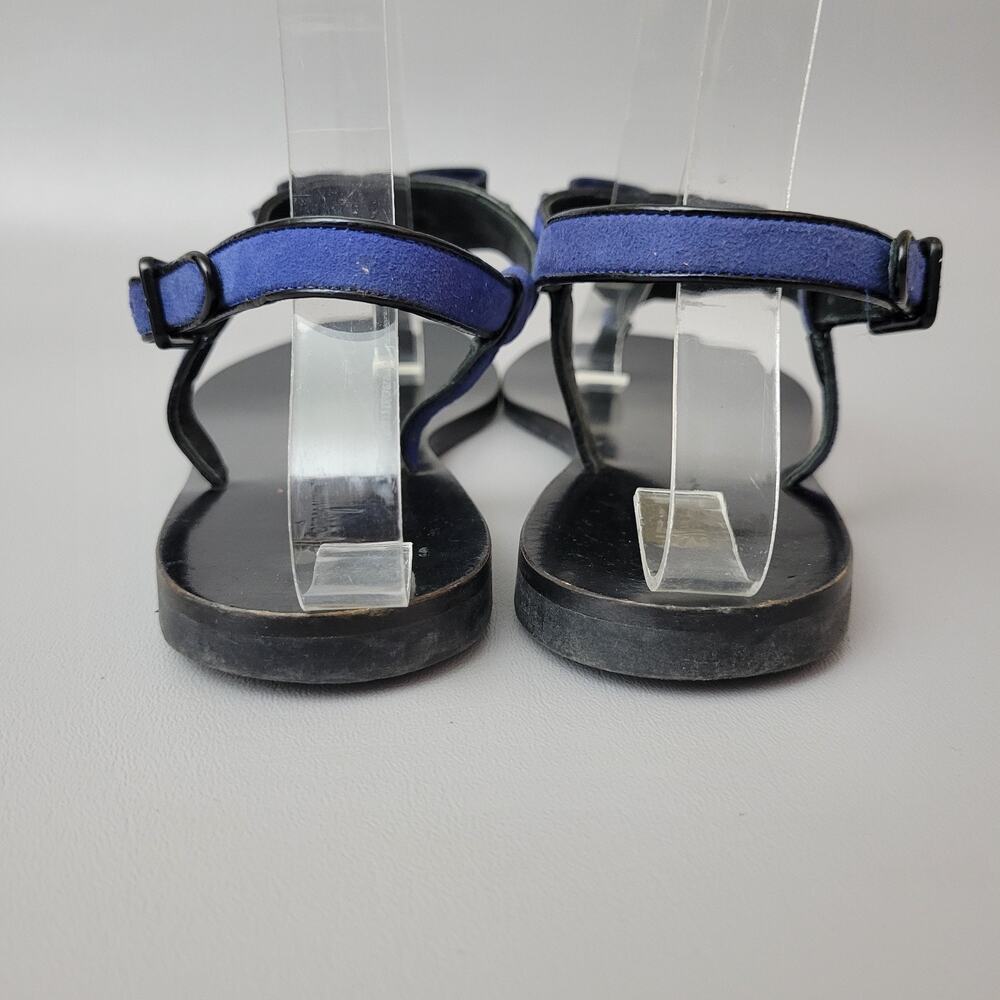 Salvatore Ferragamo Blue Suede Patent Thong Flat Sandals Bow Slingback Size 9 - Picture 9 of 11